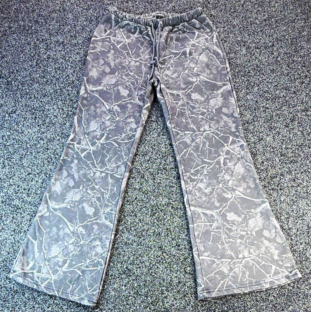 Love Theory Women's Gray Abstract Knit Pants M Flared Elastic Drawstring Waist